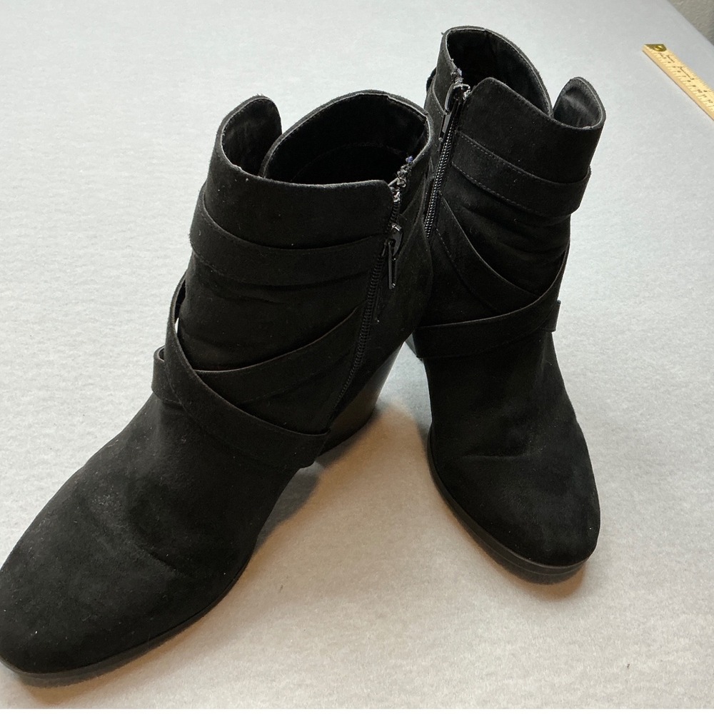 Unbranded Black Faux‎ Suede Strappy Block Heel Ankle Boots Size 9 Womens Casual